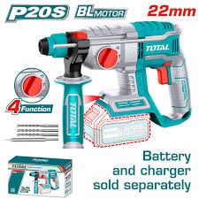 TALADRO ROTOMARTILLO INALAMBRICO SDS PLUS 20V 2.0 JOULES INDUSTRIAL INCLUYE 3 BROCAS Y 1 CINCEL BATERIA Y CARGADOR NO INCLUIDO TOTAL (TRHLI20208)