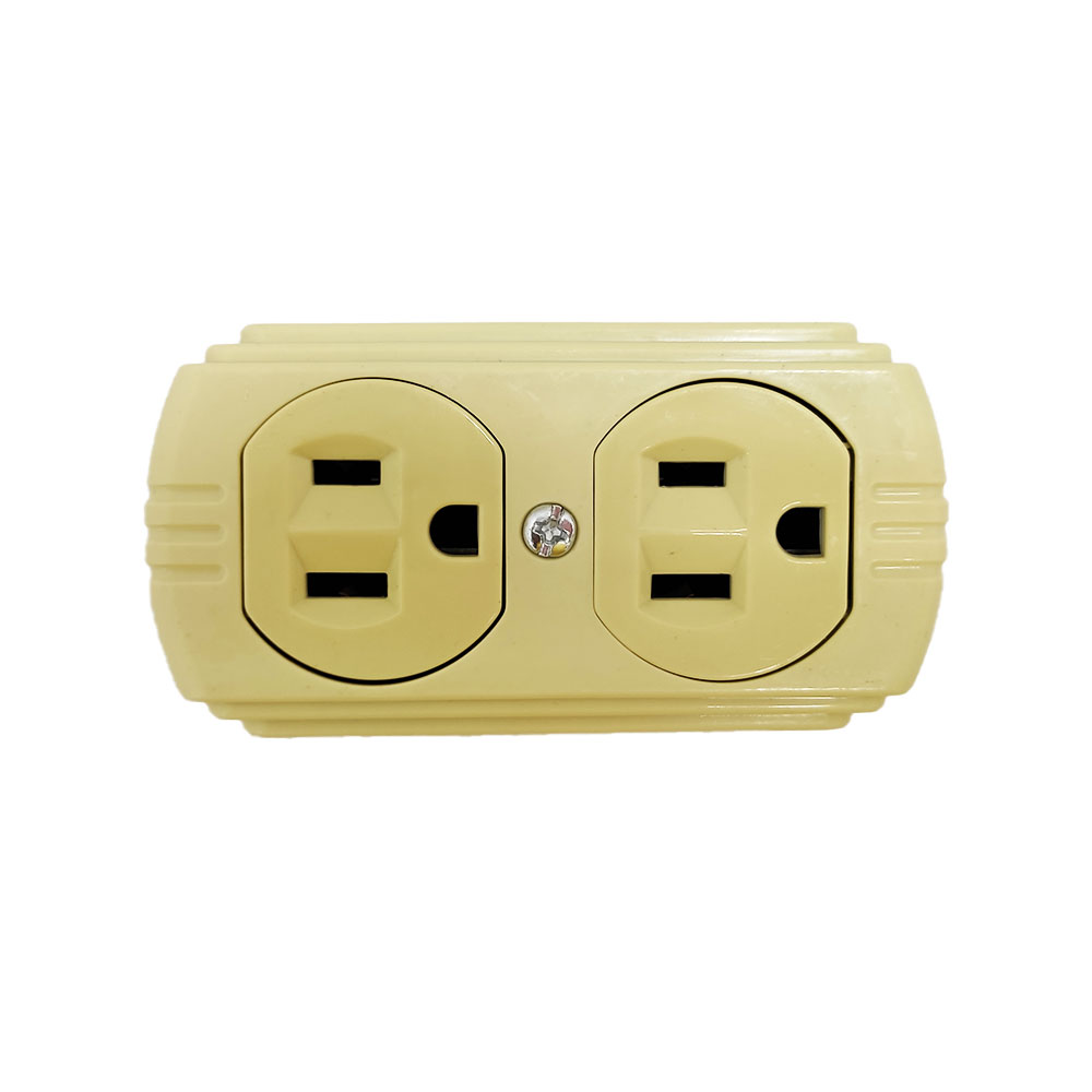 TOMA DOBLE T/L SOBREPONER CON P-TIERRA  BEIGE VHARBOR (RETIE-FL)(HT1529)HT20523