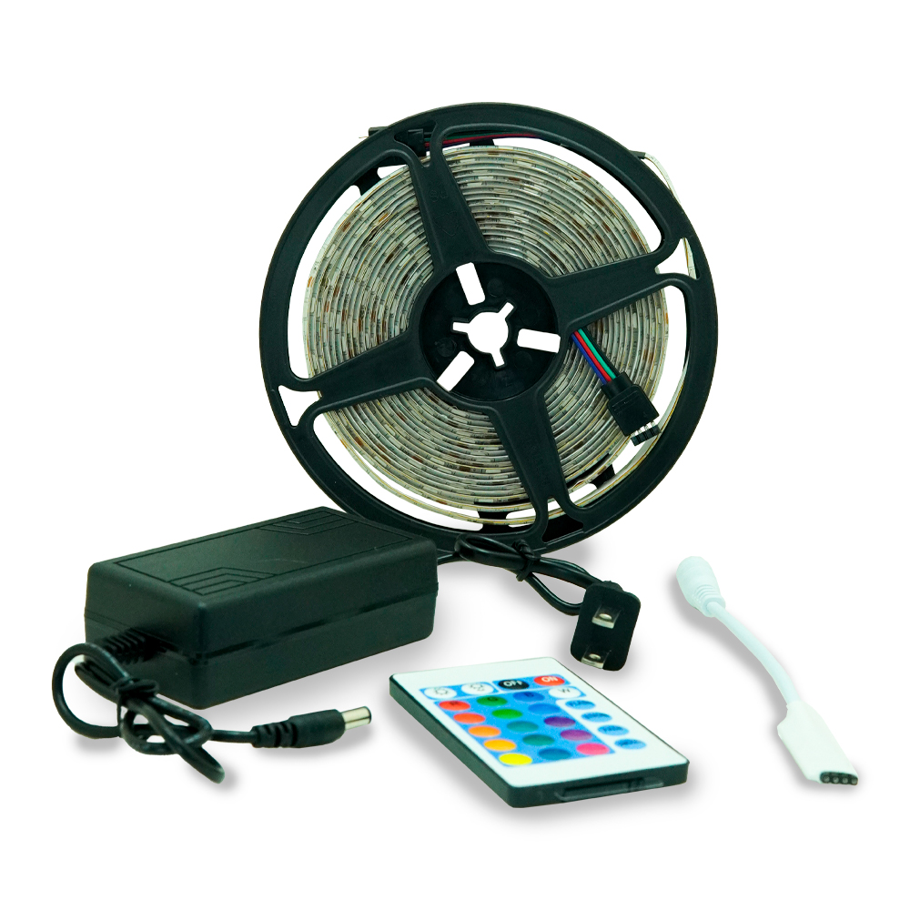 CINTA LED RGB CON CONTROL 12V FUENTE  5MTS 60L