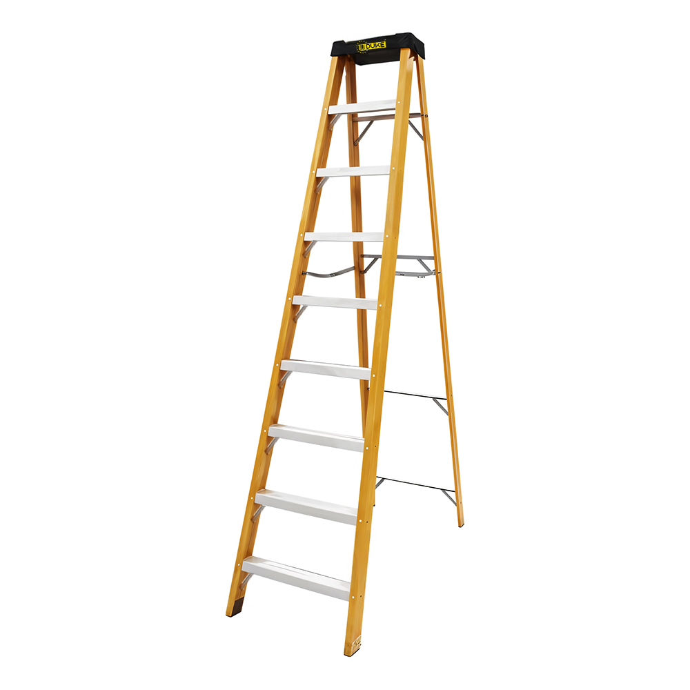 ESCALERA TIJERA 8 PELDAÑOS EN FIBRA DE VIDRIO CAP 150 KILOS USO INDUSTRIAL UDUKE CON PLATAFORMA  (HT3185)