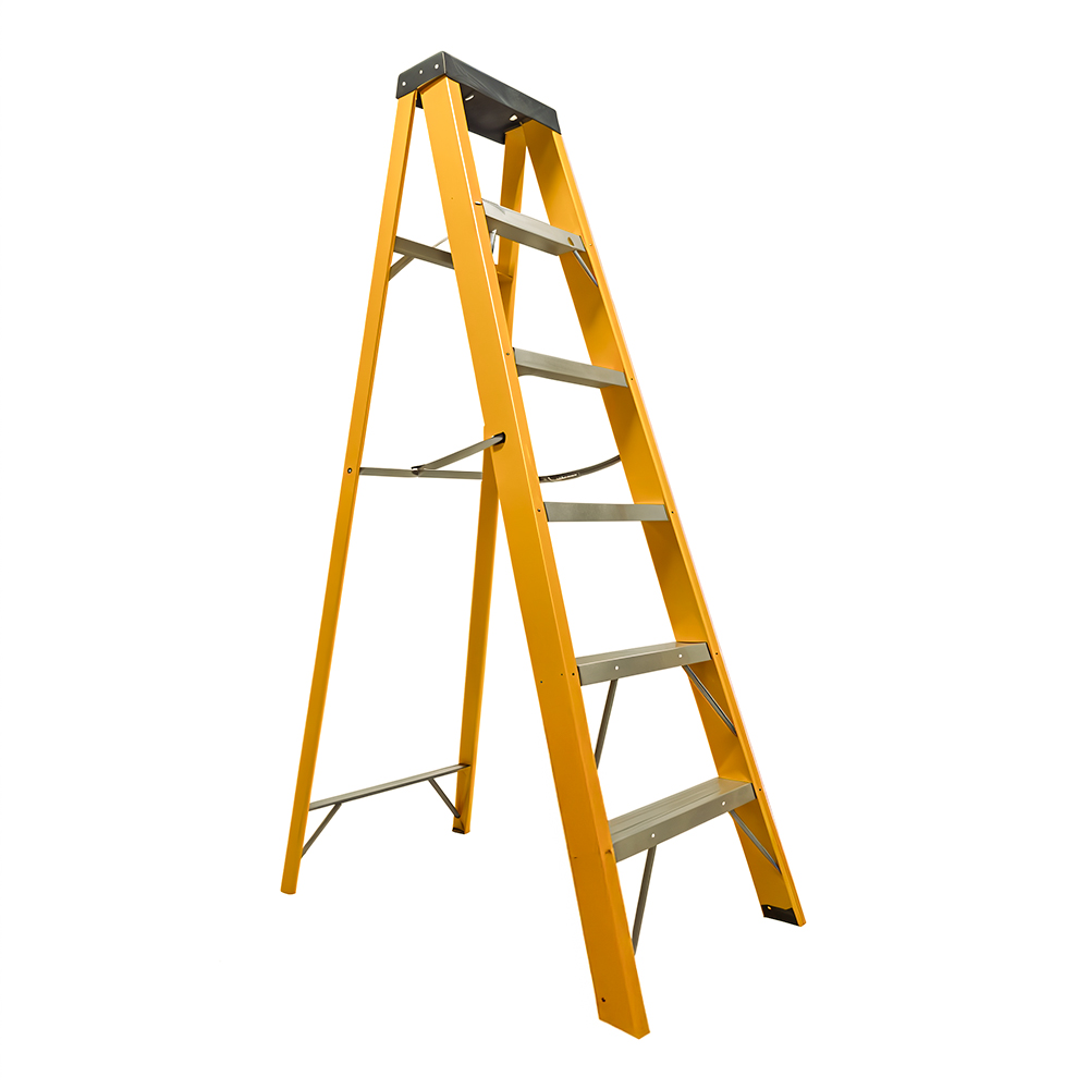 ESCALERA TIJERA 5 PELDAÑOS EN FIBRA DE VIDRIO CAP 150 KILOS USO INDUSTRIAL UDUKE CON PLATAFORMA (HT3182)