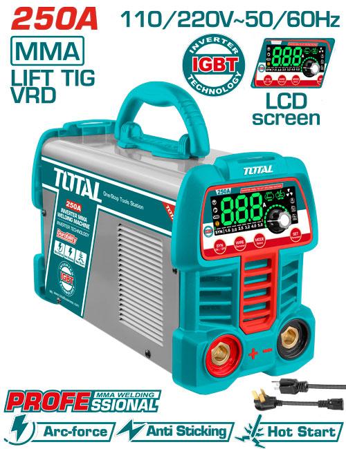 SOLDADOR INVERSOR DIGITAL 250A (MMA-LIFT TIG-VRD) 110-220V INDUSTRIAL SUPER TOTAL  (UTW225069)