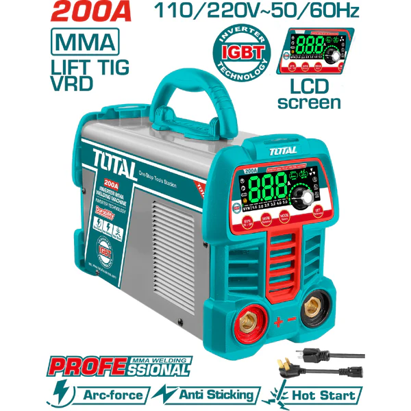 SOLDADOR INVERSOR DIGITAL 200A (MMA-LIFT TIG-VRD) 110-220V INDUSTRIAL SUPER TOTAL (UTW2200691)