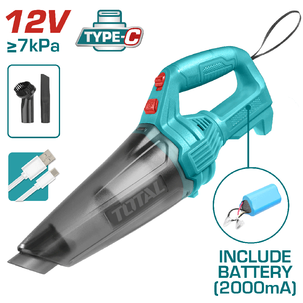 ASPIRADORA DE MANO RECARGABLE 12V,  CAPACIDAD 0,5L SUPER TOTAL (TVLI2026)
