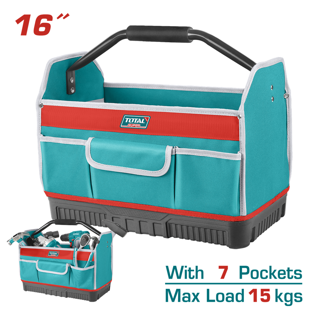 BOLSO DE HERRAMIENTAS 16 REFORZADO CAPACIDAD MAXIMA 15KG INDUSTRIAL SUPER TOTAL (THT36L03)