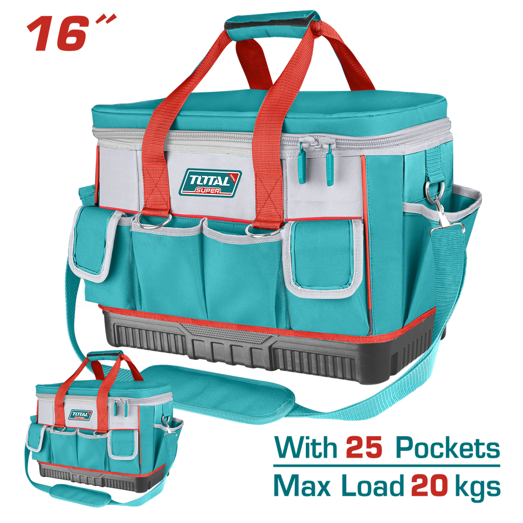 BOLSO DE HERRAMIENTAS 16 REFORZADO CAPACIDAD MAXIMA 20KG INDUSTRIAL SUPER TOTAL (THT561625)