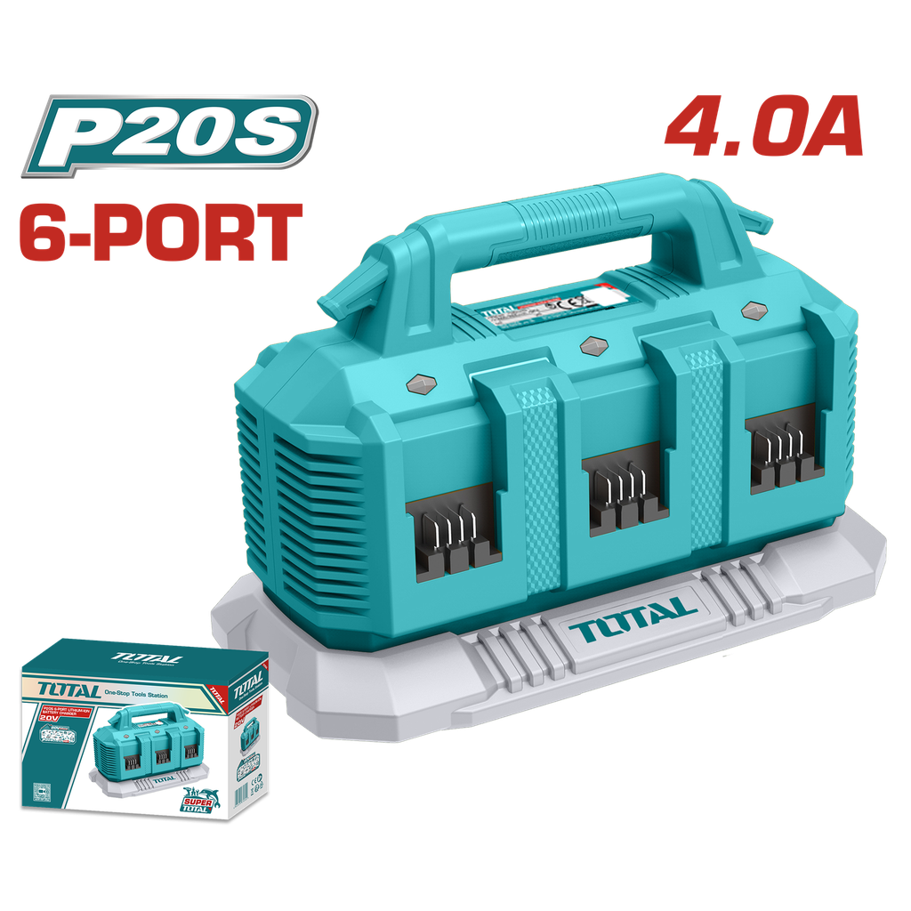CARGADOR INTELIGENTE DE 6 PUERTOS  PARA BATERIAS 20V INDUSTRIAL  SUPER TOTAL (UTFCLI2064)