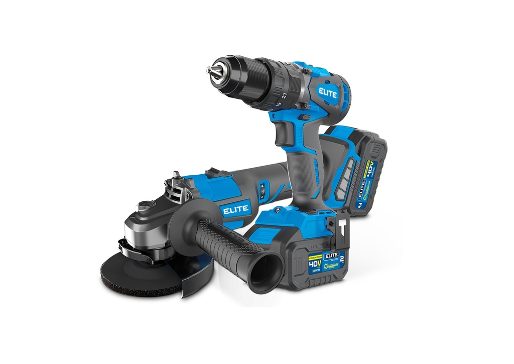 COMBO ELITE PULIDORA INALAMBRICA 4 1/2” - 5” + TALADRO PERCUTOR INALAMBRICO SIN ESCOBILLAS DE 1/2” INCLUYE 1 BATERIAS 2.0 AH - 40V + 1 BATERIA 4.0 AH - 40V +1 CARGADOR (KIT1SB40)