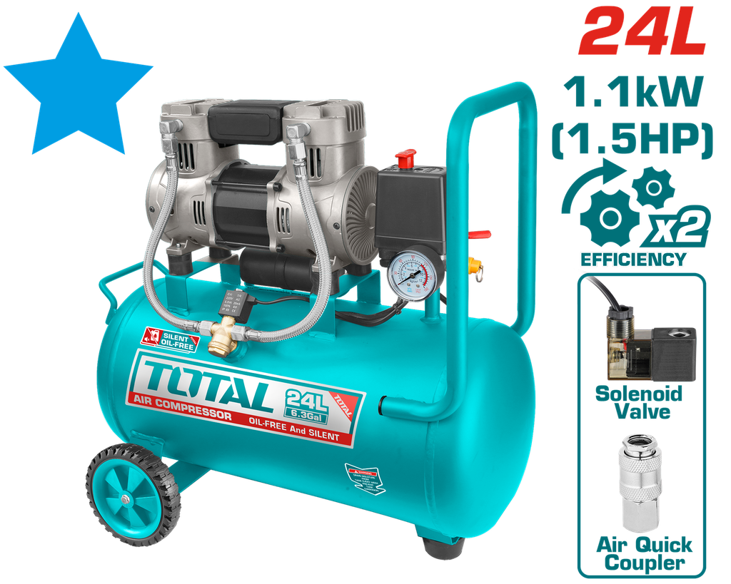 COMPRESOR  AIRE HORIZONTAL 24L  1.5HP 116PSI 110-120V  1100W 60HZ  SUPER TOTAL (UTCS1110242)