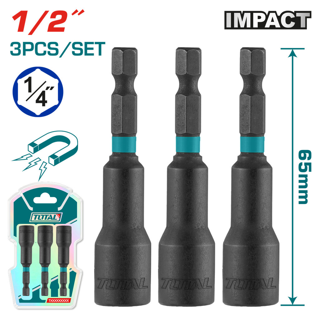 COPA TORNILLO  1/2" IMANTADA JUEGO X 3 PZS  INDUSTRIAL SUPER TOTAL (UTAC271331)