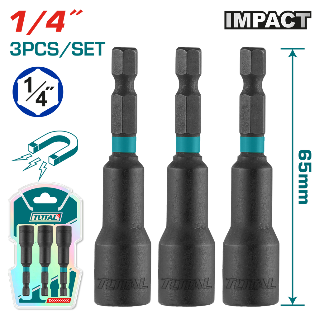 COPA TORNILLO  1/4" IMANTADA JUEGO X 3 PZS  INDUSTRIAL SUPER TOTAL (UTAC270631)