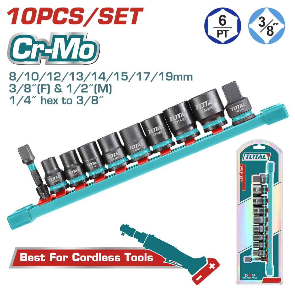 COPAS DE IMPACTO 3/8  JUEGO X 10PZS 8 - 19 MM  INDUSTRIAL SUPER TOTAL (THTISD38104)