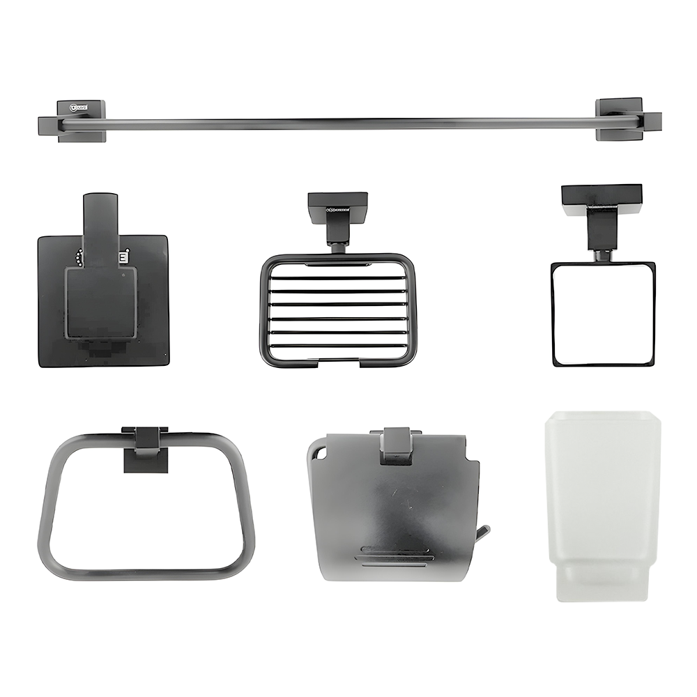 KIT ACCESORIOS PARA BAÑO X 6 PIEZAS GRIS OSCURO UDUKE (HT3392)
