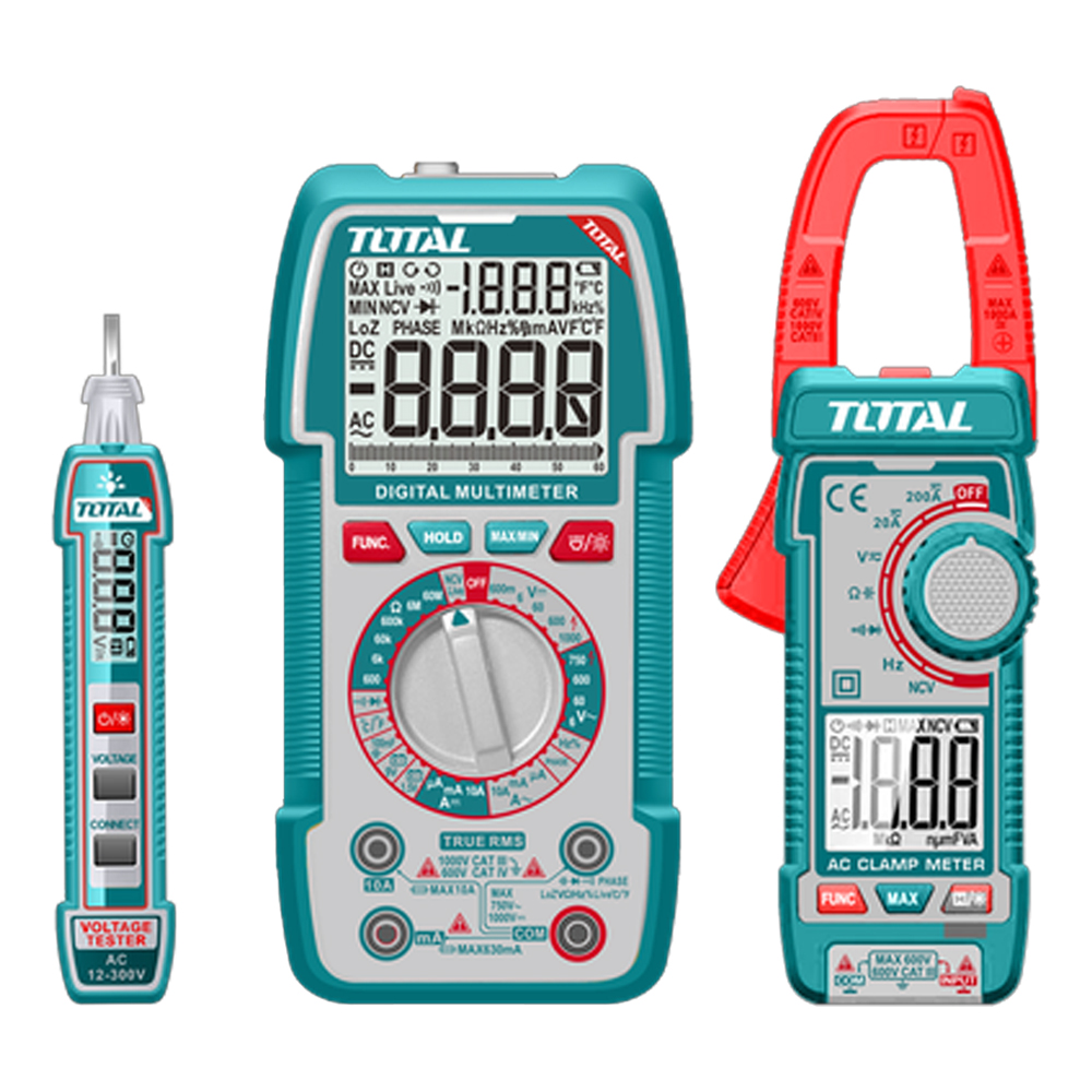 KIT MEDIDOR DE CORRIENTE DIGITAL INCLUYE PROBADOR - TESTER - PINZA SUPER  TOTAL (TOS 24067)