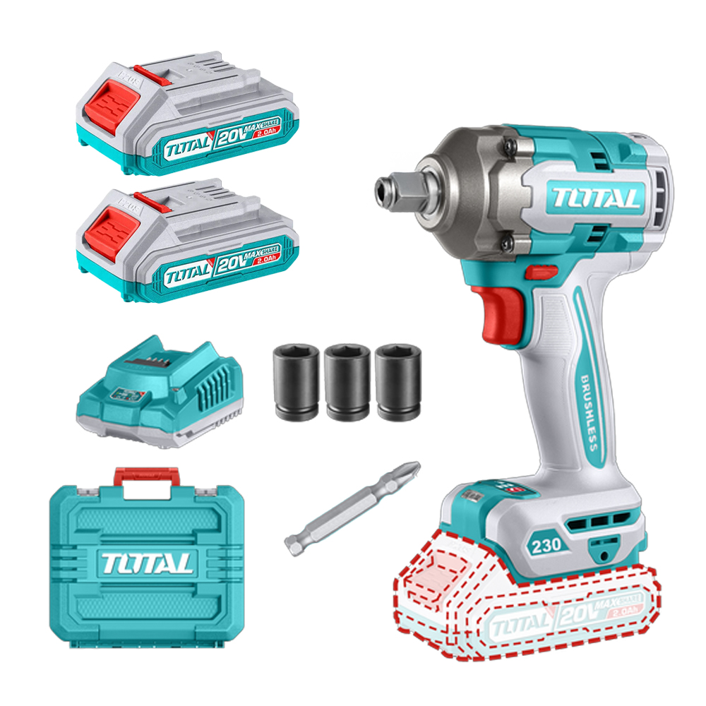PISTOLA IMPACTO 20V  INCLUYE 2 BATERIAS 1 CARGADOR COPAS DE 17,19,21 Y PUNTA DESTORNILLADOR INDUSTRIAL SUPER TOTAL(UTIWLI20236A)