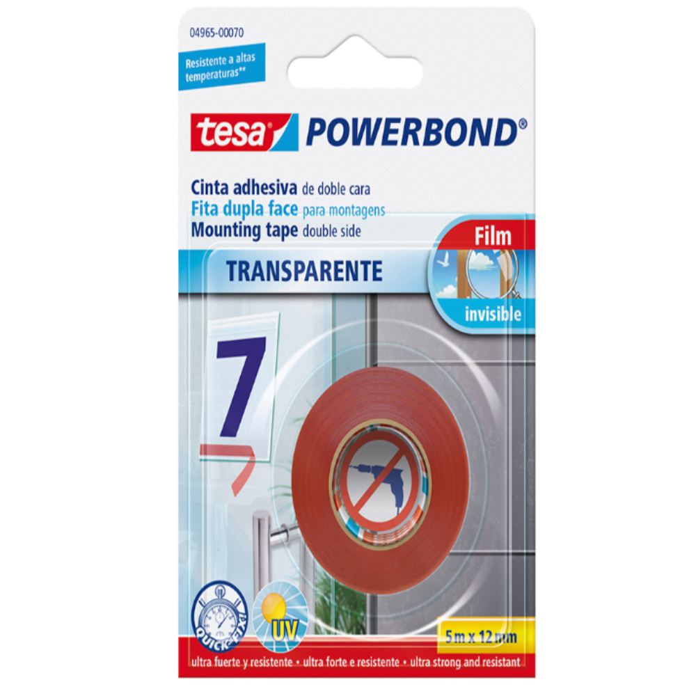 CINTA ADHESIVA DOBLE FAZ FILMICA TRANSPARENTE USO GENERAL  12 MM X5M TESA (43760)