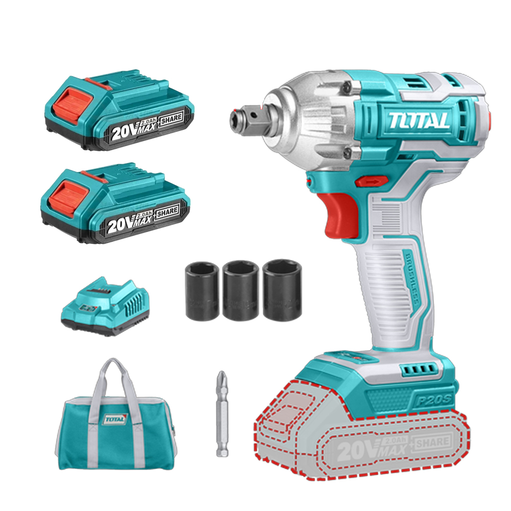 PISTOLA IMPACTO 20V 230 N.M INCLUYE 2 BATERIAS 1 CARGADOR COPAS DE 171921 Y PUNTA DESTORNILLADOR TOTAL(UTIWLI20236)