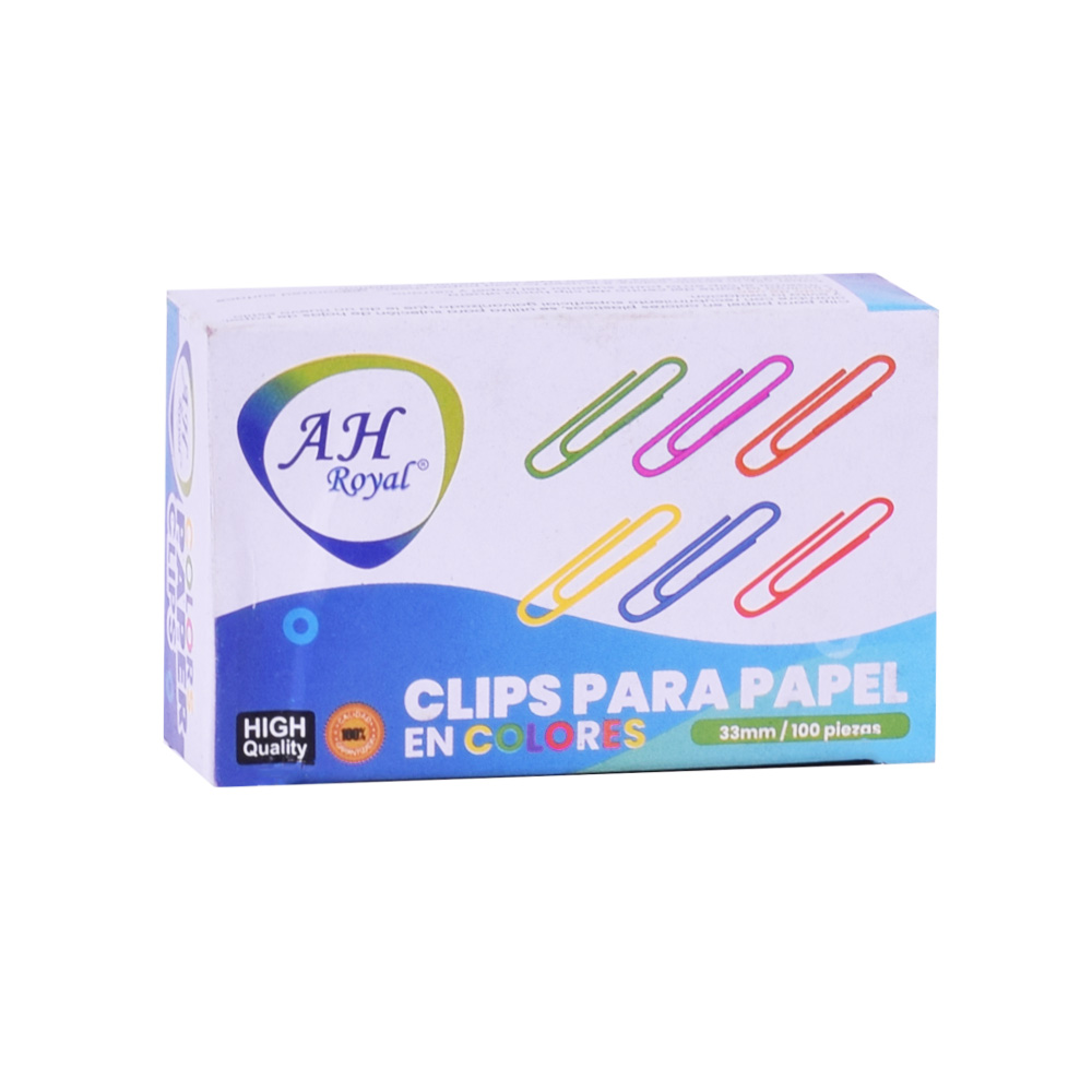 CLIP AH ROYAL DE COLORES 33MM X 75 UNIDADES (OF1466)