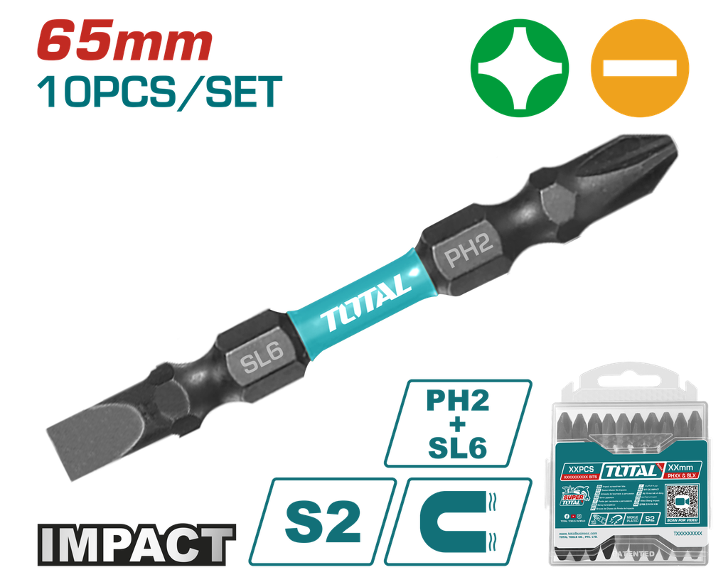 PUNTAS TALADRO INDUSTRIAL DOBLE PUNTA IMANTADA 65MM (+) (-) INDUSTRIAL  SUPER TOTAL (TACIM16HL133) 