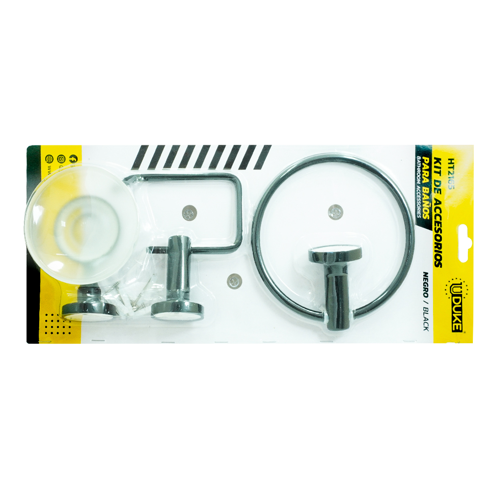 KIT ACCESORIOS PARA BAÑO X 3 PIEZAS NEGRO UDUKE  (HT2165)