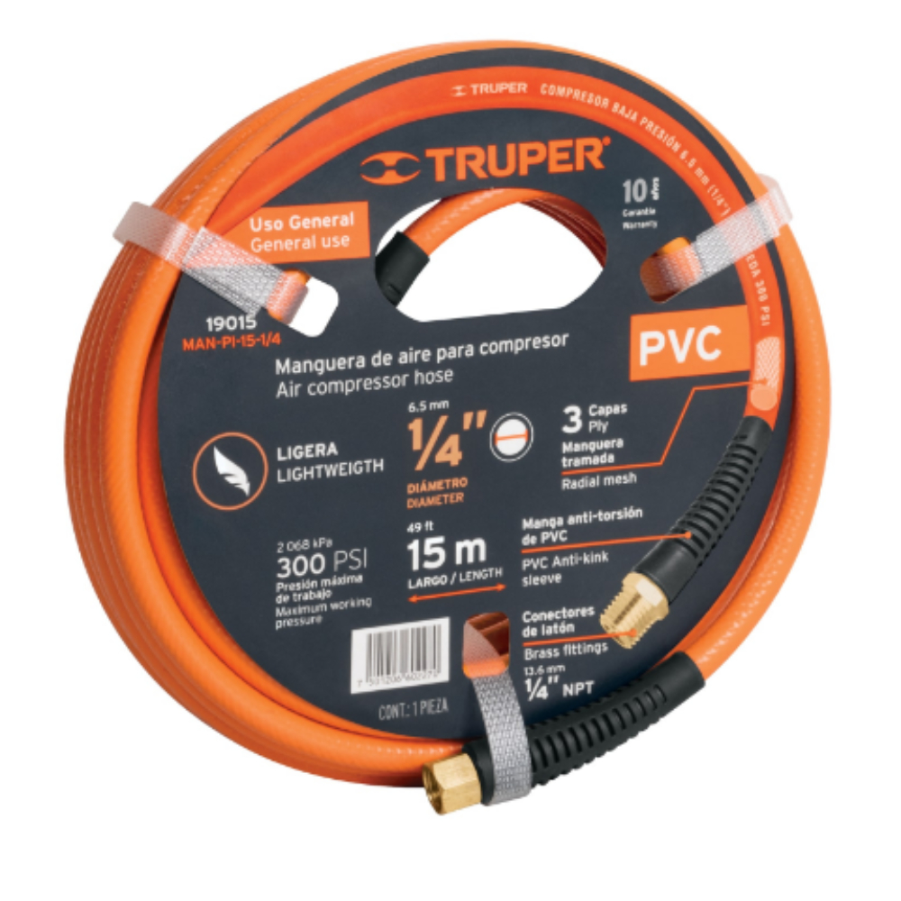 MANGUERA DE PVC PARA COMPRENSOR 15M 1/4(TRU 19015)