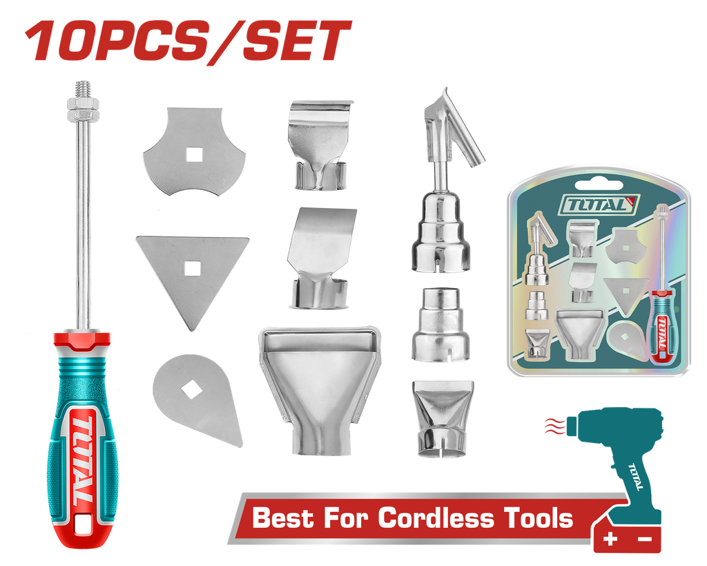 KIT DE ACCESORIOS PARA PISTOLA CALOR X 10 PZS INDUSTRIAL SUPER TOTAL (TBA1011)