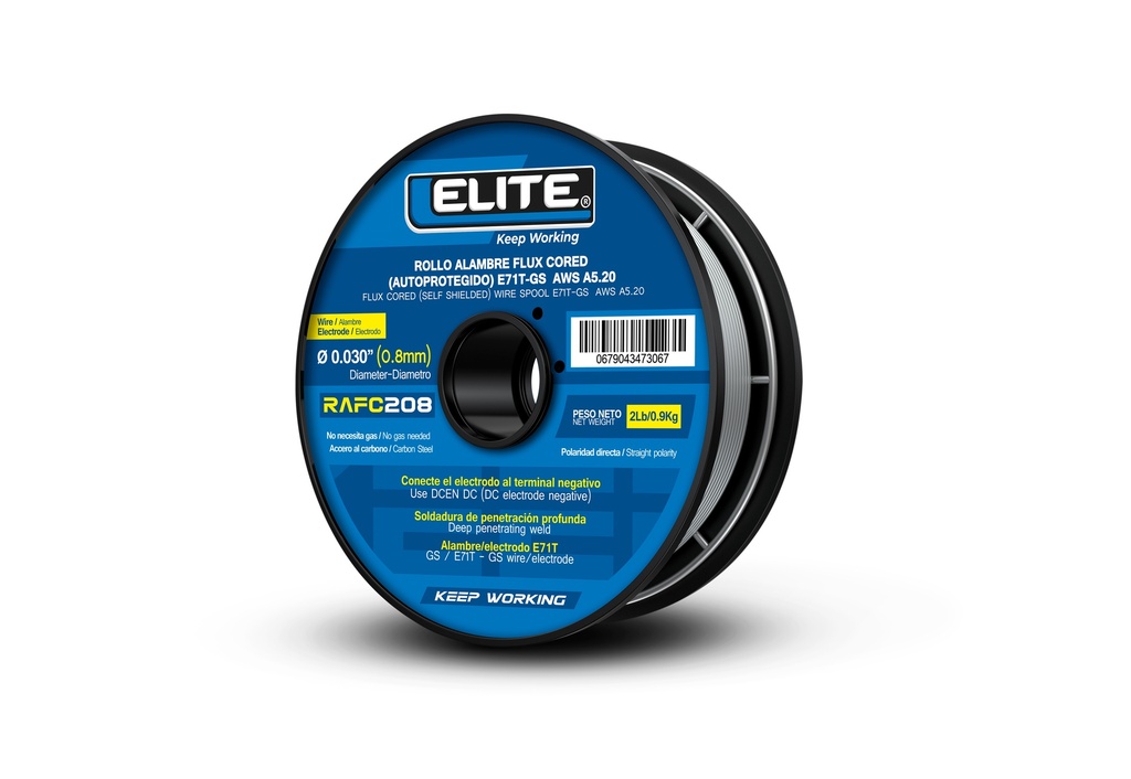 ROLLO ALAMBRE FLUX CORED (AUTOPROTEGIDO) E71T-GS 100MM 2LB (0,9KG) 0,8MM (0.030) ELITE (RAFC208)