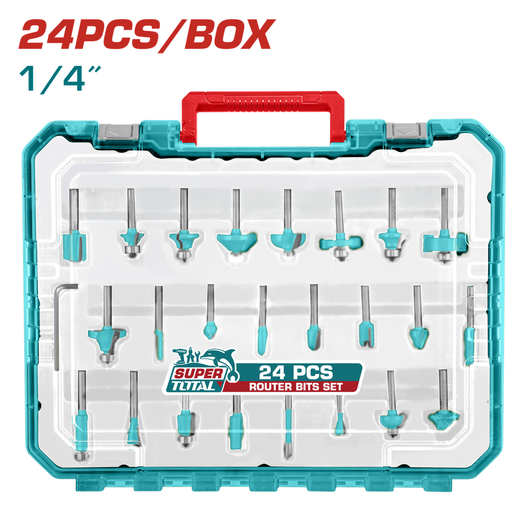 JUEGO DE 24 FRESAS PARA RUTEADORA 1/4"INDUSTRIAL TOTAL (TACSR1240104)