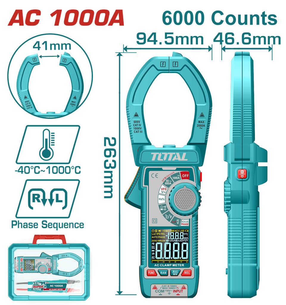 PINZA VOLTIAMPERIMETRICA 1000V DIGITAL INDUSTRIAL  SUPERTOTAL (TMT7610001)