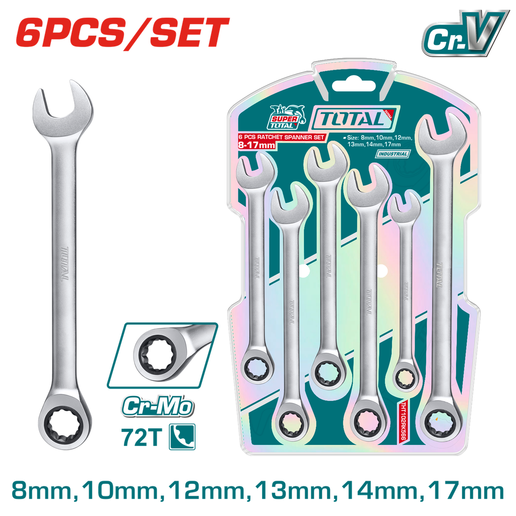 LLAVE MIXTA CON RACHE 8-17MM JUEGO X 6 PCS (THT102RK566)