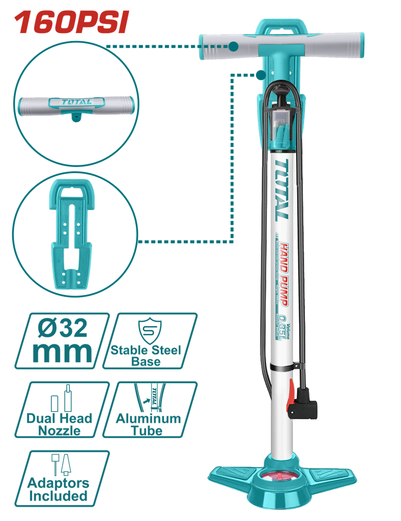 INFLADOR DE PIE 160PSI CON SOPORTE SUPER TOTAL (TMPP3201)