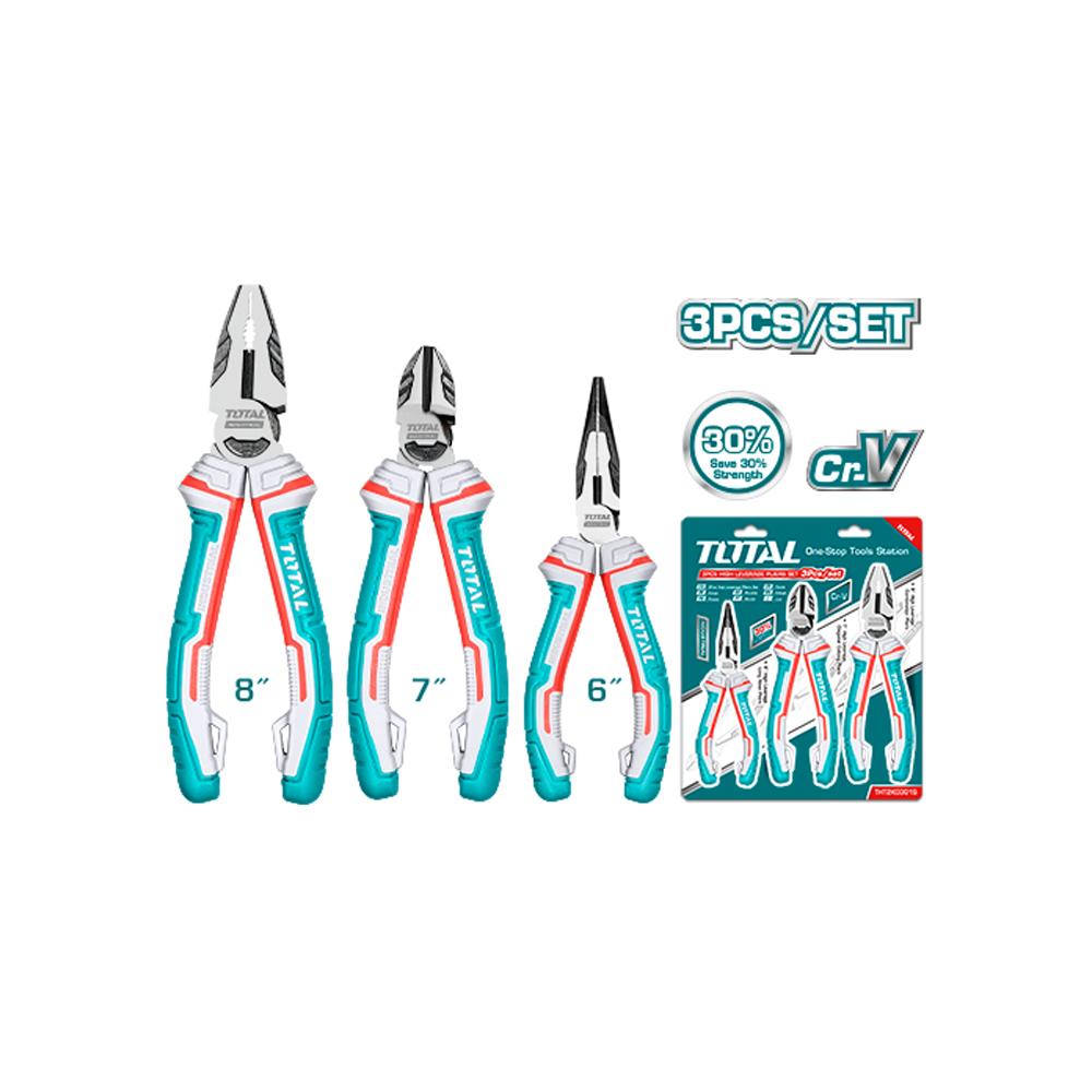 JUEGO DE ALICATES X 3 PZS INDUSTRIAL (PINZA 6",CORTAFRIO 7",ALICATE 8") TOTAL (THT2K0301S)