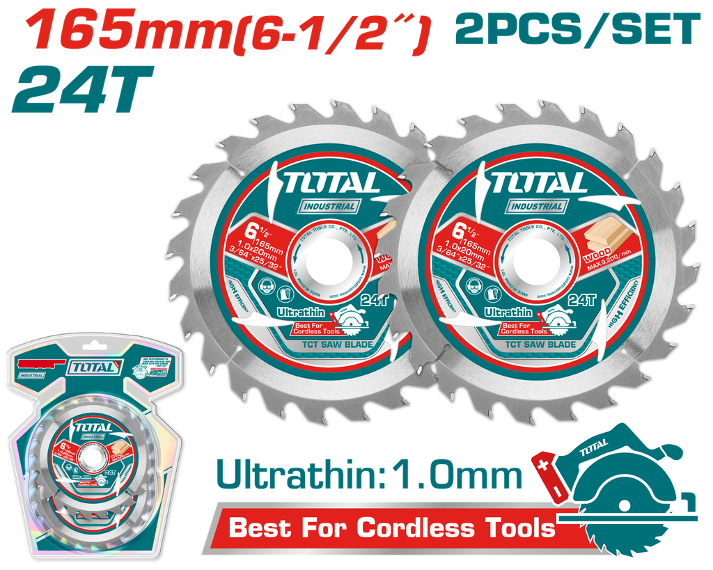 DISCO CORTE MADERA 6 1/2" JUEGO X 2 UNIDADES INDUSTRIAL  SUPER TOTAL (TAC2331653)