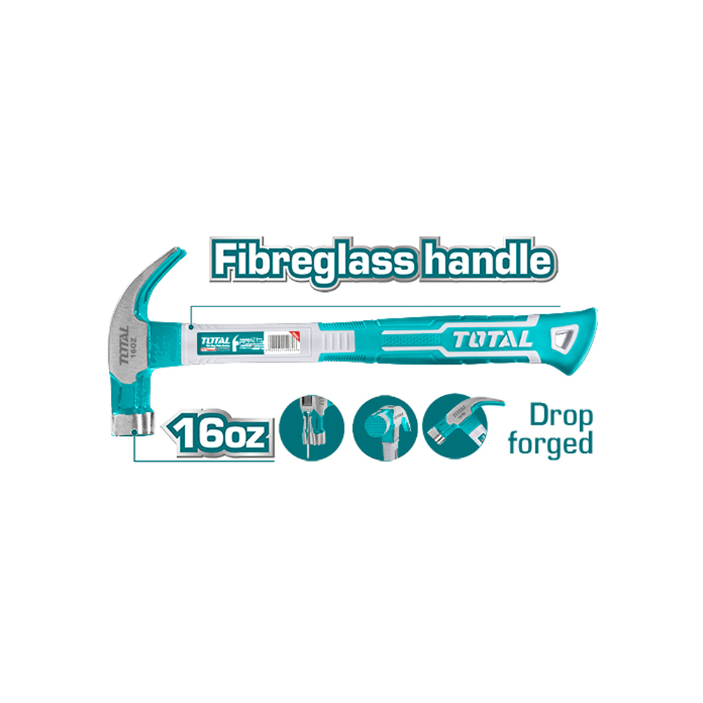 MARTILLO 16 OZ INDUSTRIAL METALICO MANGO FIBRA DE VIDRIO TOTAL (THTCH0166)