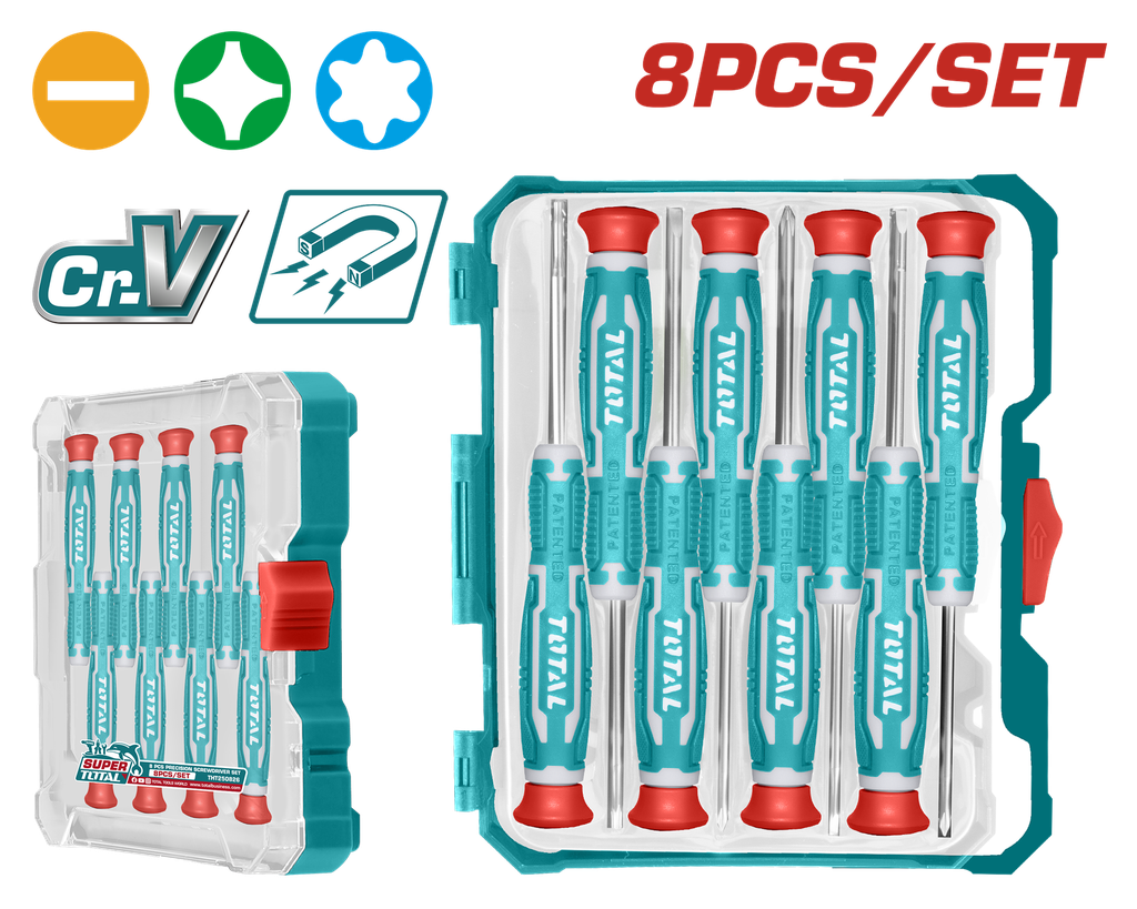 JUEGO DESTORNILLADORES X 8PCS DE PRECISION PUNTA INMANTADA INDUSTRIAL SUPER TOTAL (THT250826)