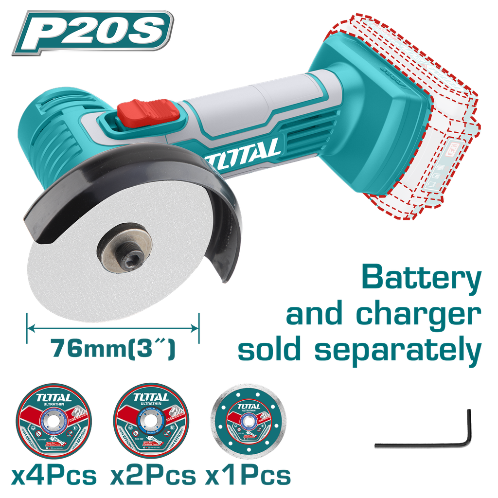 MINI PULIDORA 3" INALAMBRICA 20V INCLUYE 7 DISCOS INDUSTRIAL BATERIA Y CARGADOR SE VENDEN POR SEPARADO TOTAL (TAGLI7601) 