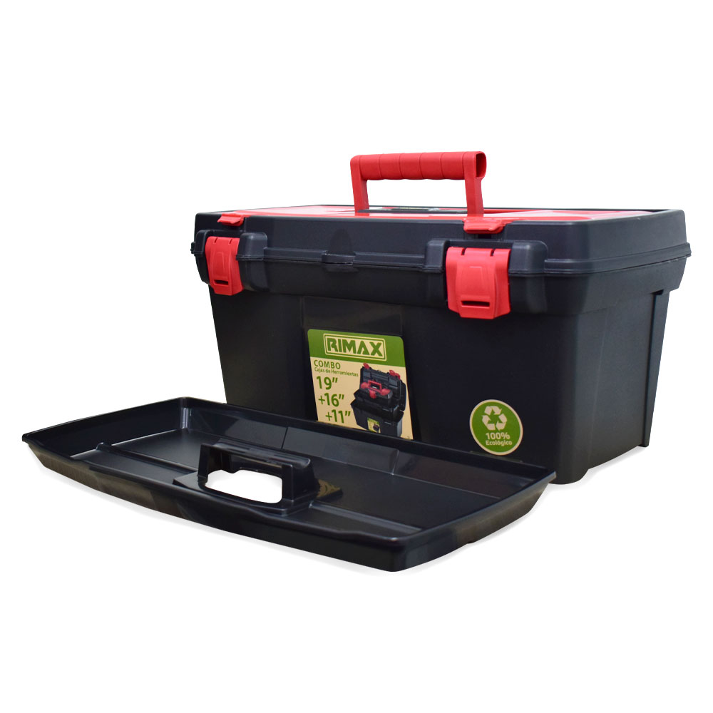 CAJA HERRAMIENTA KIT X 3 PLASTICA  NEGRO - ROJO (19"-16"-11") RIMAX (12211)