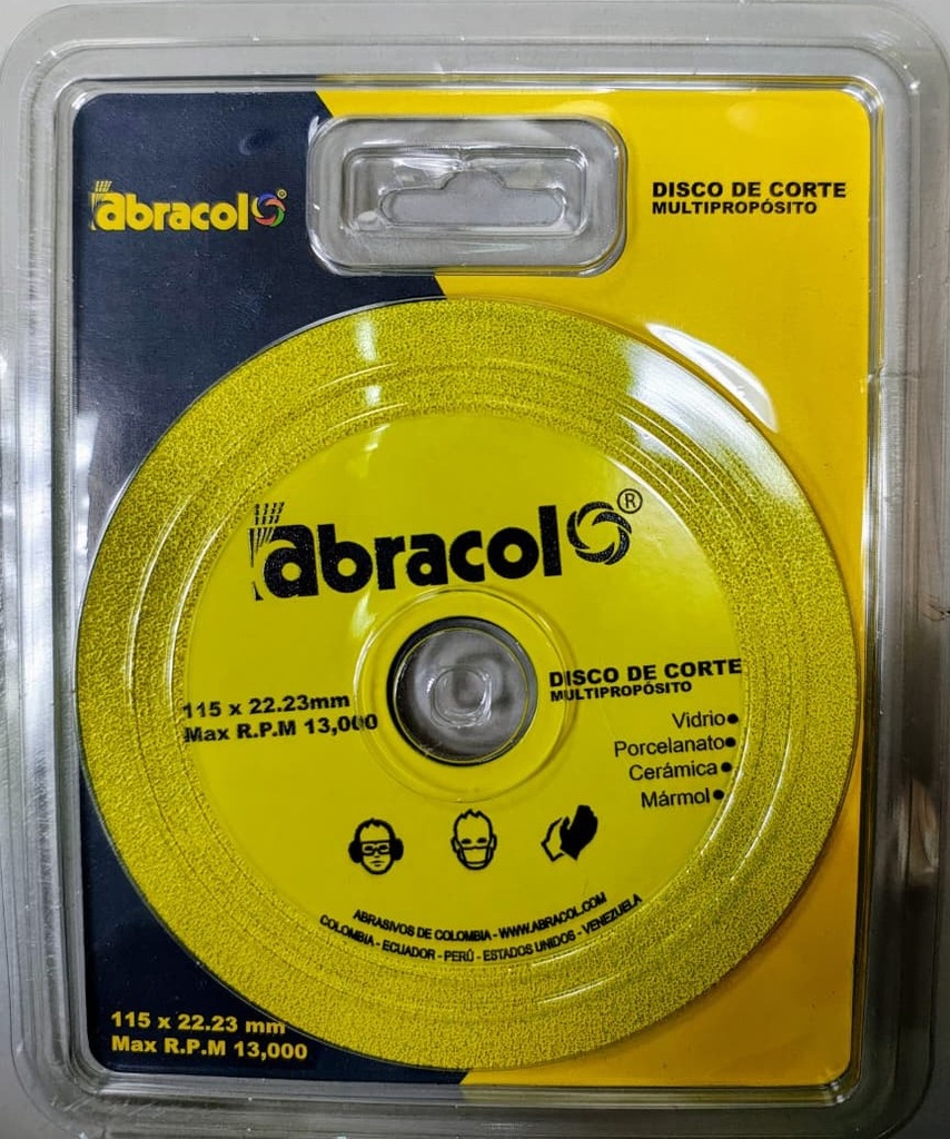 DISCO CORTE VIDRIO Y CERAMICA ABRACOL MULTIPROPOSITO (115X22.23MM)(SEDIDCH00062)