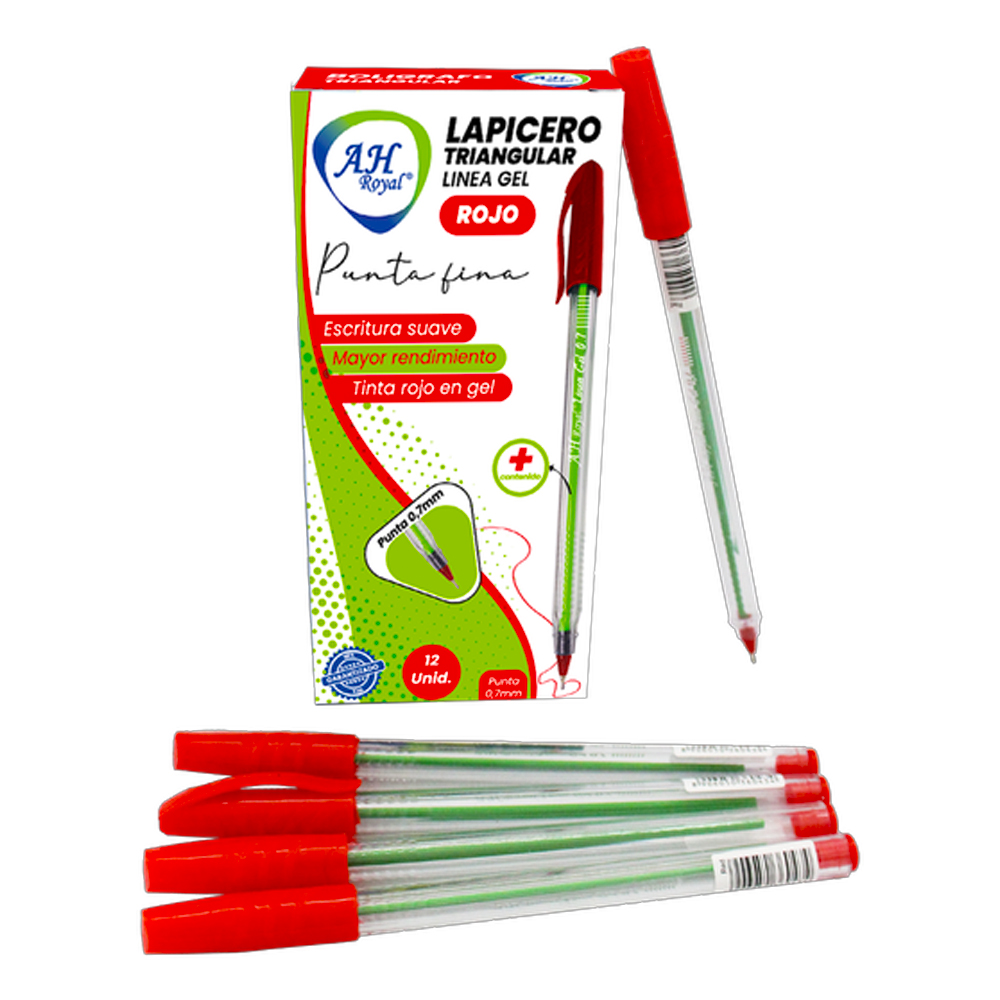 BOLIGRAFO AH ROYAL LINEA GEL 0.7 TRIANGULAR ROJO PQTE X 12 [PAC70631-2051]