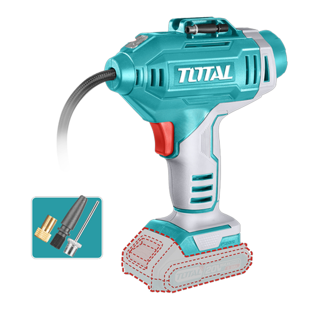 COMPRESOR MINI INALAMBRICO 20V 150PSI PARA CARRO BATERIA Y CARGADOR NO INCLUIDO SUPER TOTAL (TACLI2018)