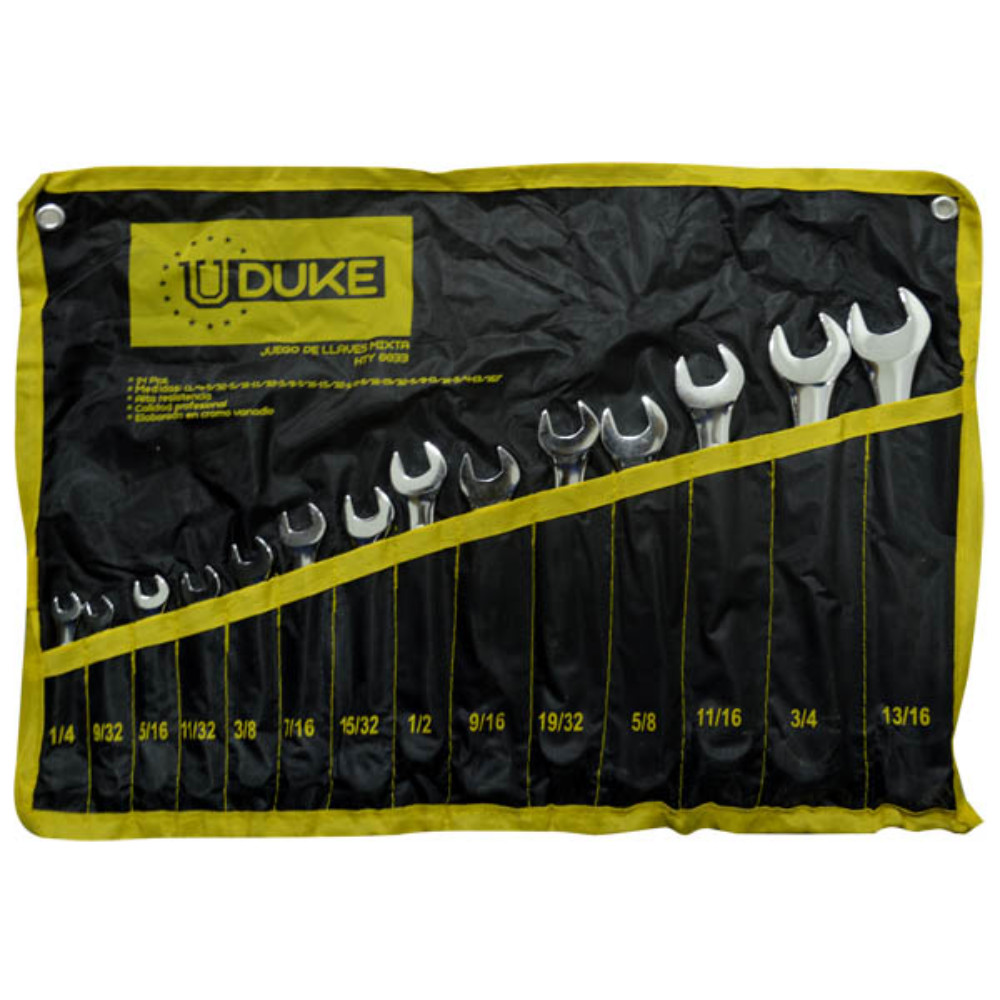 LLAVE MIXTA JUEGO X 14 PCS (1/4-13/16) CR/V UDUKE (HTY0033)