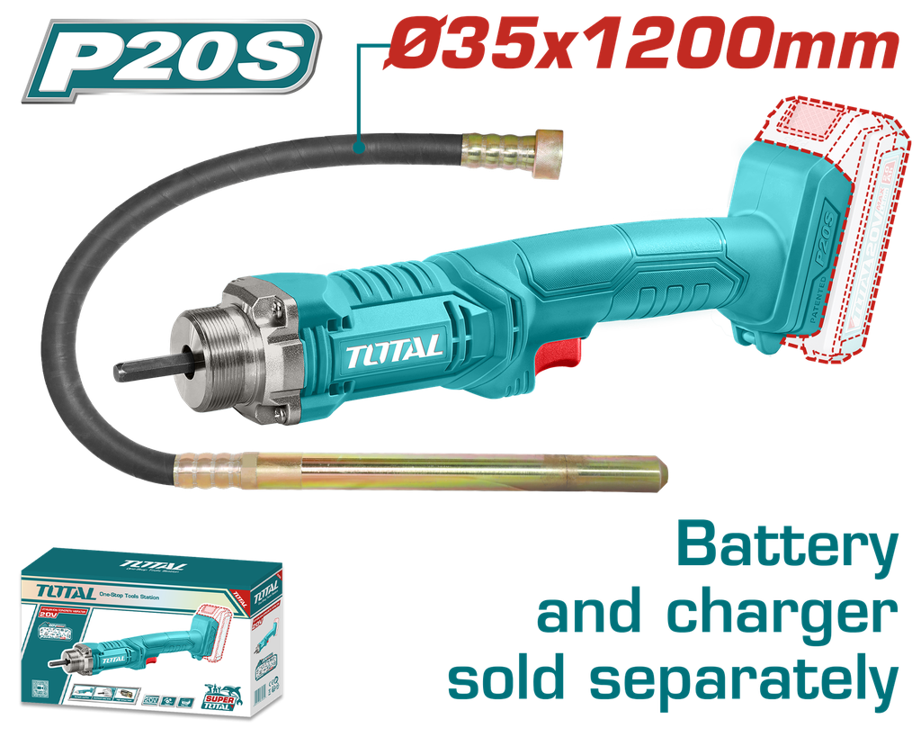 VIBRADOR DE CONCRETO INALAMBRICO 20V BATERIAS Y CARGADOR NO INCLUIDO SUPER TOTAL (TCVLI202301)