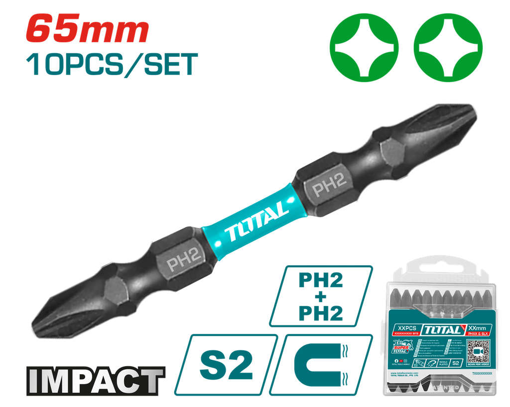 PUNTA TALADRO INDUSTRIAL DOBLE PUNTA IMANTADA 65MM (+) (+) X UNIDAD  SUPER TOTAL (TACIM16PH233) 