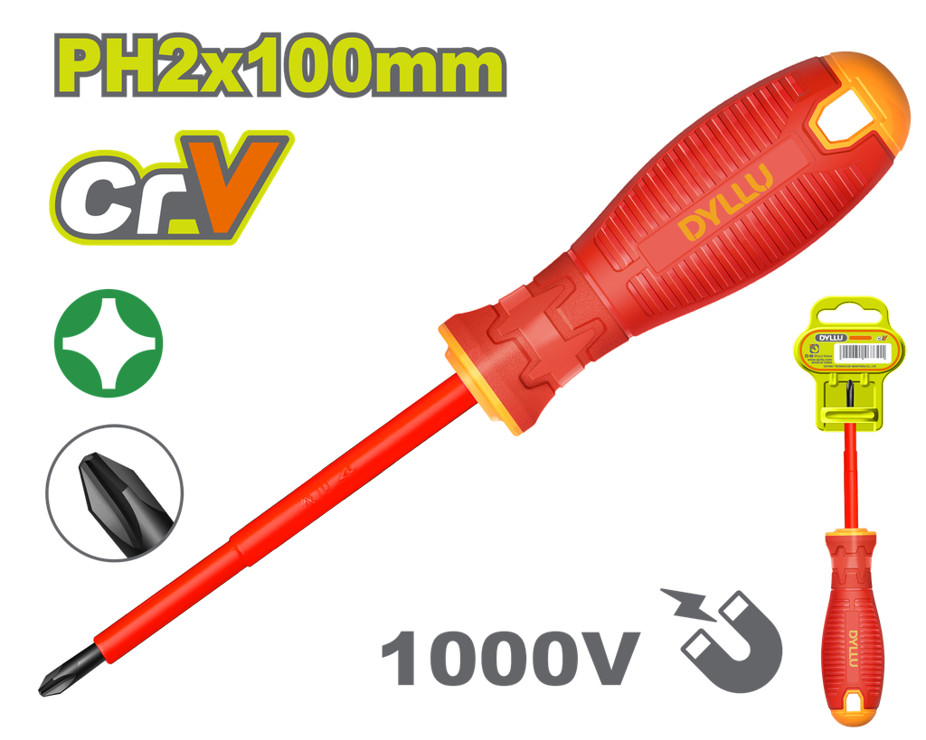 DESTORNILLADOR (+) 4" AISLADO 1000V DYLLU (DTSD7224)