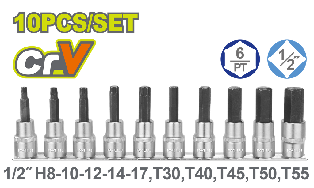 JUEGO DE COPA TORX 1/2" X 10 PZS DYLLU (DTST1412)