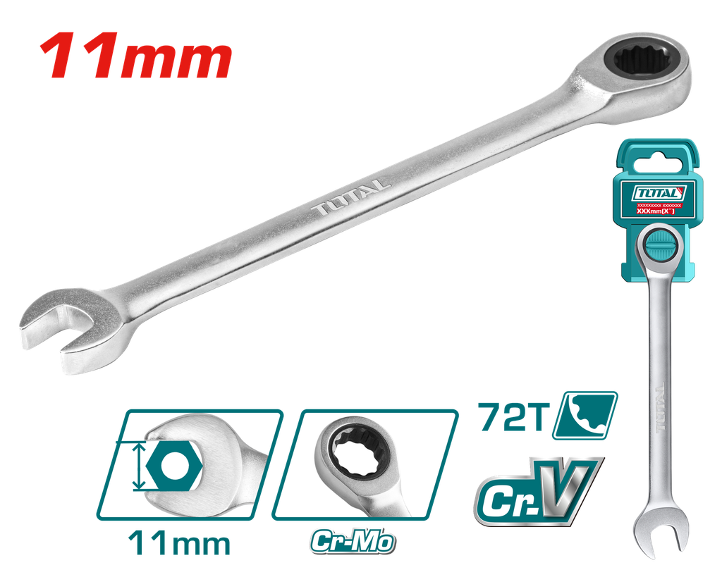 LLAVE MIXTA 11MM CON RACHE CR/V INDUSTRIAL SUPER TOTAL (TCSPAR111)