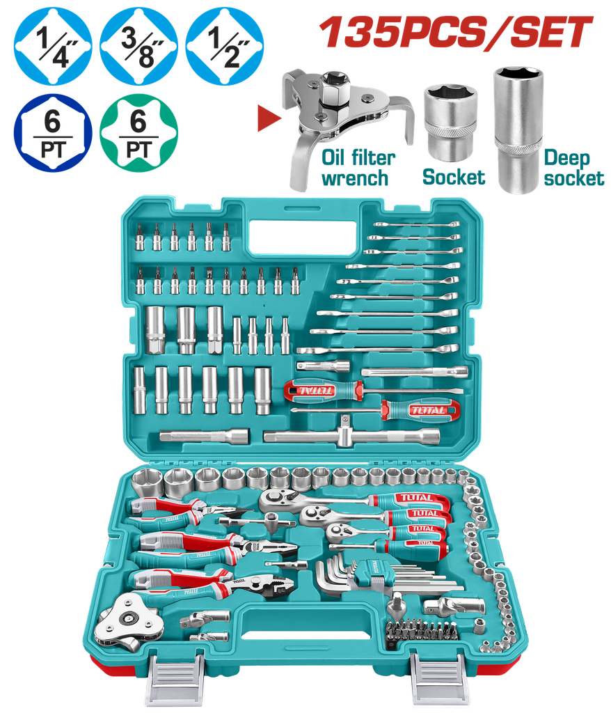RACHE CON COPAS  1/2,1/4,3/8 X 135 PZS INDUSTRIAL SUPER TOTAL (THKTHP21356)