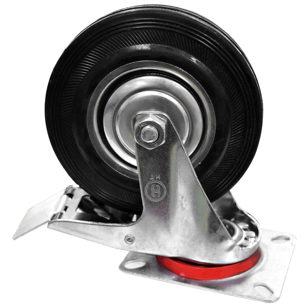 RODACHINES 5 PLANO NEGRO CAUCHO CON FRENO Y RIN 125MM 150KG (INDIVIDUAL) (HT80419)