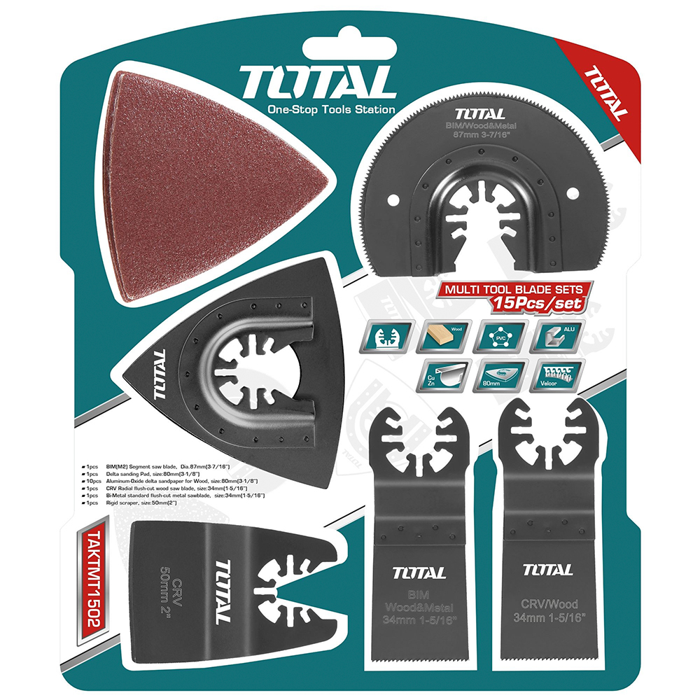 ACCESORIOS X 15 PIEZAS PARA MULTIHERRAMIENTA TOTAL (TAKTMT1502)