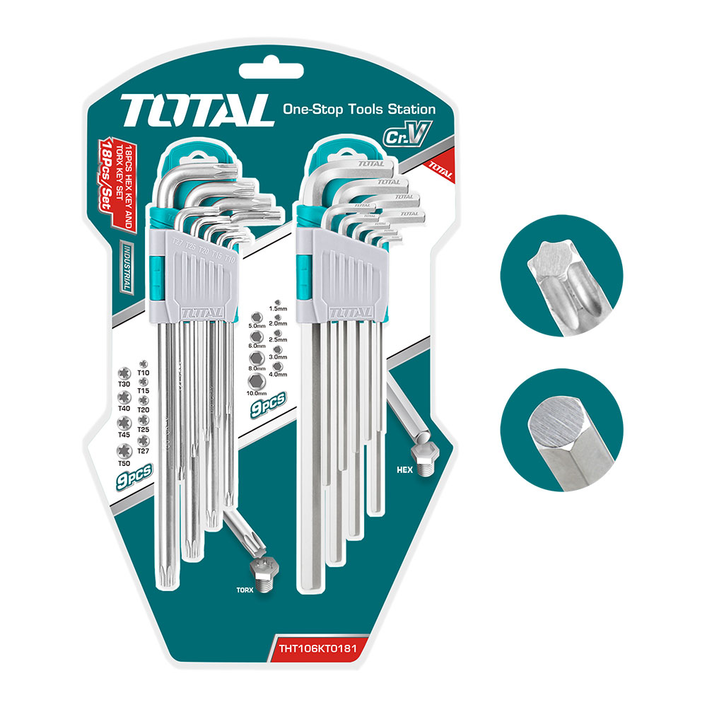 ALEM Y TORX INDUSTRIAL JUEGO X 18 PZS EXTRA LARGAS TOTAL (THT106KT0181)